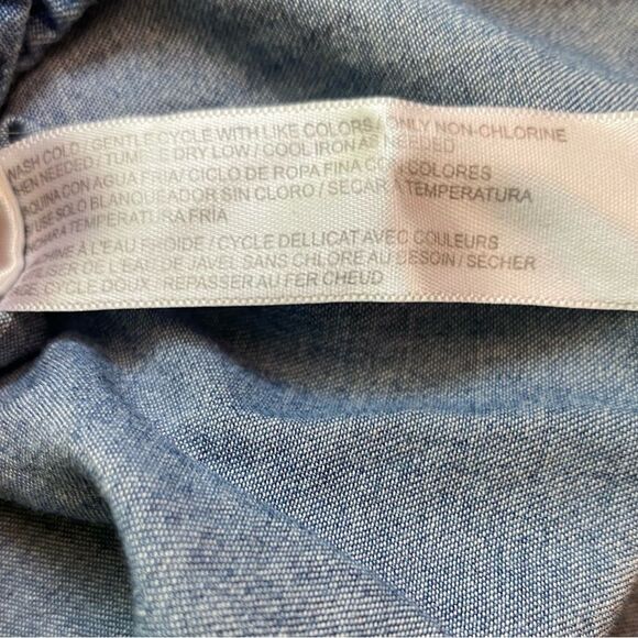 Eloquii Blue Chambray Denim Ruffle Chest Long Sleeve Button Down - Picture 7 of 7